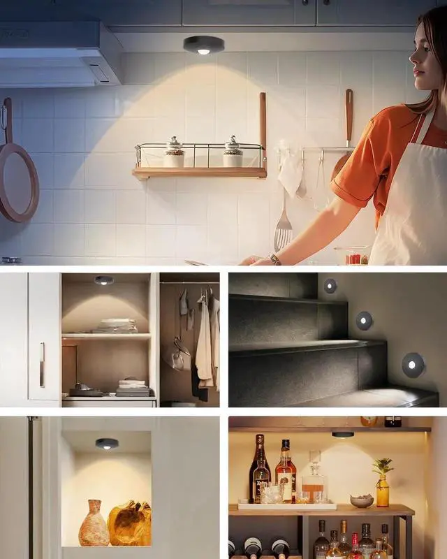 Alt view image 4 of 7 - Recharge Puck Lights, 12-Pack LED Tap Lights with Remote, 1500mAh Battery, Dimmer & Timer, Wireless Stick-On Under Cabinet Lights for Closet, Bedroom, Kitchen, Black