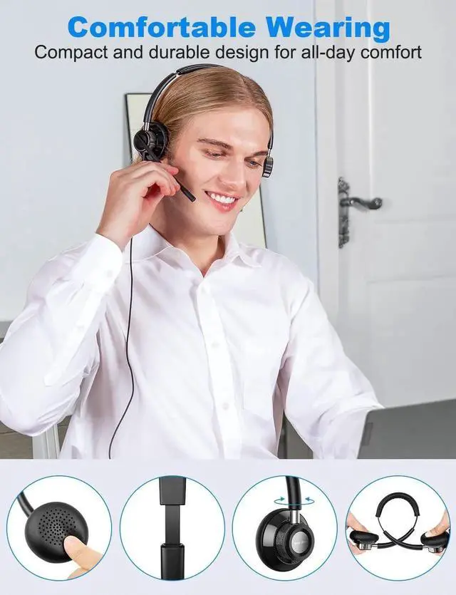 Main image of New bee USB Headset with Microphone for PC, Computer Headset with in-line Mute Volume Control Wired Headset for Laptop, Skype, Zoom, Call Center, Meetings, Webinar, Home
