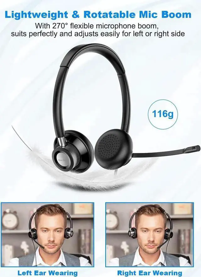 Alt view image 3 of 5 - New bee USB Headset with Microphone for PC, Computer Headset with in-line Mute Volume Control Wired Headset for Laptop, Skype, Zoom, Call Center, Meetings, Webinar, Home