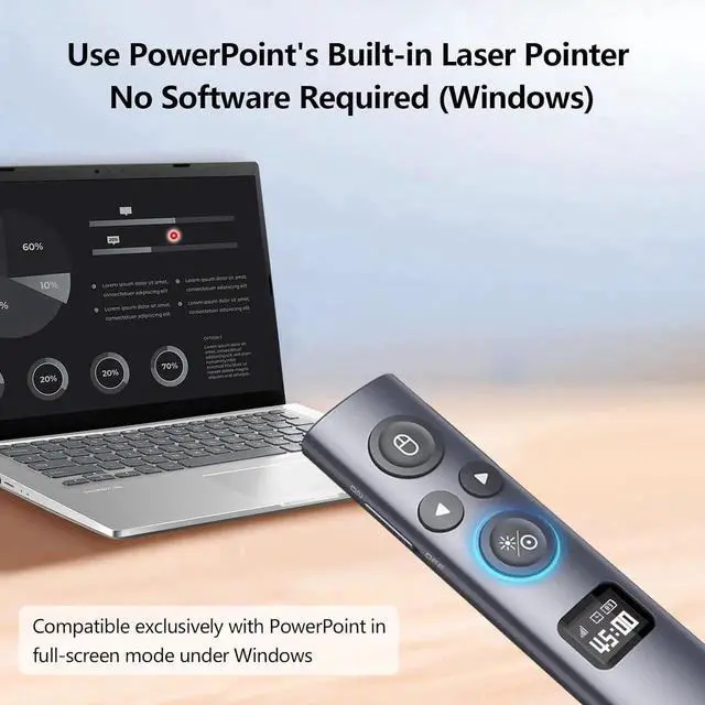 Alt view image 5 of 7 - N95s BLE Presentation Clicker with Digital Pointer for PowerPoint Presentation on TV Screen and Projection Screen, Wireless Presenter Remote with Countdown Timer (Green Light-USB-C)