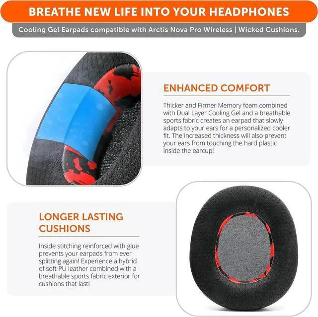 Alt view image 3 of 5 - WC Freeze Nova Pro Wireless - Cooling Gel Earpads for Arctis Nova Pro Wireless ONLY (Doesnt Fit Other Models), Made by Wicked Cushions, Improved Durability, Thickness & Sound Isolation | Red Camo