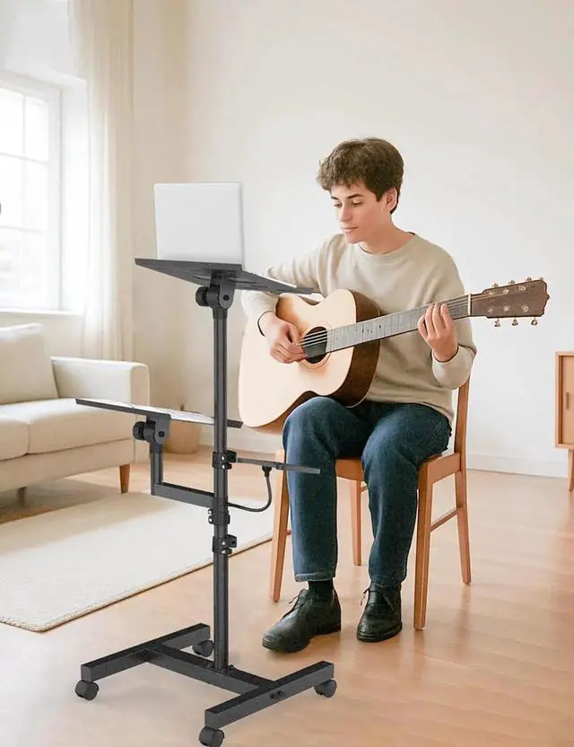 Alt view image 7 of 7 - Projector and Laptop Stand Tripod, 2 Shelves Mobile Laptop Tripod Stand, Max 47" Height Adjustae Laptop Cart on Wheels, Projector Floor Stand with Ventilated Tray for Podium, Meeting, Couch