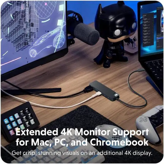 Alt view image 2 of 5 - HyperDrive Flex 5-Port USB C Hub Multiport Adapter for Crisp Visuals, Fast Transfers, Charging HDMI 4K30Hz, 100W Power Delivery, 5Gbps, 2X USB-A Windows, Chrome, Mac (Black)