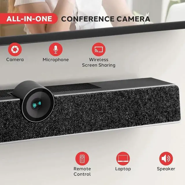 Alt view image 3 of 7 - 4K USB Video Conference Room Camera System 120° FOV with 5X Zoom, AI Auto Framing, Echo Cancellation, 8m Mic Pickup Conferencing System for Home Offices, Zoom, Skype, Microsoft Teams, PC Meetings
