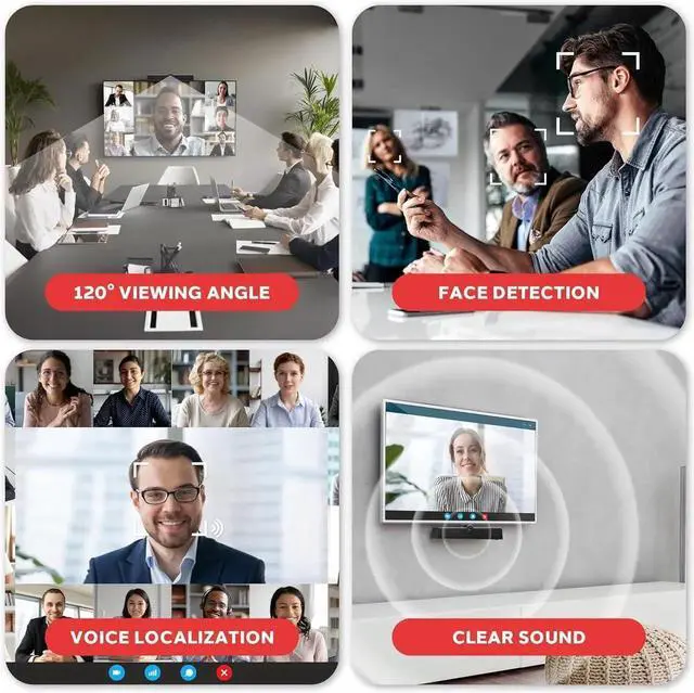Alt view image 2 of 7 - 4K USB Video Conference Room Camera System 120° FOV with 5X Zoom, AI Auto Framing, Echo Cancellation, 8m Mic Pickup Conferencing System for Home Offices, Zoom, Skype, Microsoft Teams, PC Meetings