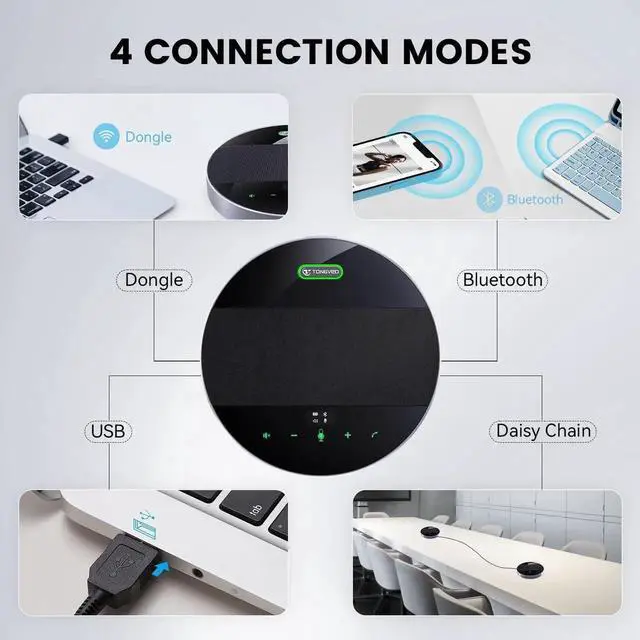 Alt view image 4 of 6 - 2-in-1 Conference Speaker and Microphone, Daisy Chain Wireless Bluetooth Speakerphone with 360° omnidirectional mics USB/Dongle/Bluetooth Connection 18H Talk Time for 15-30 People Meeting