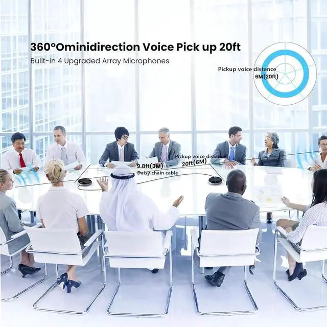Alt view image 5 of 6 - 2-in-1 Conference Speaker and Microphone, Daisy Chain Wireless Bluetooth Speakerphone with 360° omnidirectional mics USB/Dongle/Bluetooth Connection 18H Talk Time for 15-30 People Meeting