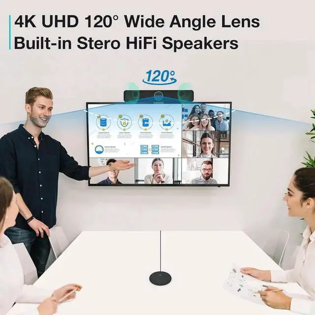 Alt view image 4 of 7 - TB5 Video Conferencing System - Zoom Certificated, Ultra 4K Pro Audio and Video Conference Room Camera with 4 Microphone Arrays & Stereo Speakers, 120° Wide Angle Webcam for TV/Meeting Room