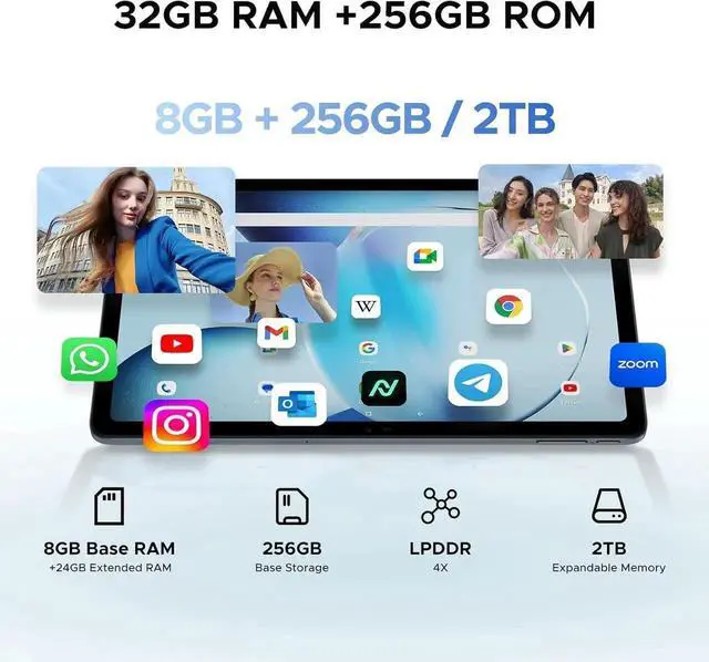Alt view image 7 of 7 - T36(2025) Android 15 Tablet,12 inch Tablet 32GB+256GB/ 2TB Expand Octa-Core Gaming Tablets,8800mAh,FHD+ Touchscreen with sim Card Slot,WiFi 5,Dual Camera,BT5.0,Widevine L1,Black