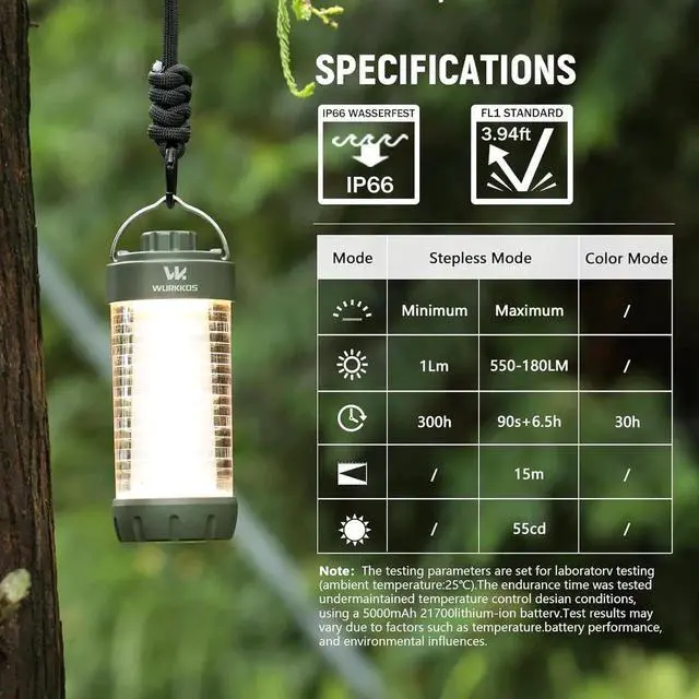 Alt view image 2 of 7 - CL01 Camping Lantern Rechargeable, 550LM Waterproof Tent Light with Magnet Base, Up to 300H Runtime,Portable Lantern Flashlight with RGB light,Emergency Camp Light for Hurricane,Hiking,Camping