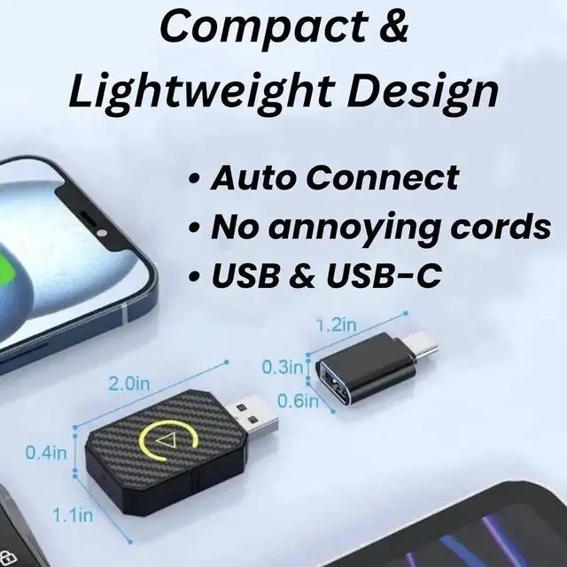 Alt view image 6 of 7 - Wireless CarPlay Adapter With Magnetic Phone Charger Mount Bluetooth Auto-Connect - Compatible With CarPlay Vehicles, Upgrade to Hands-Free for iPhone or Android
