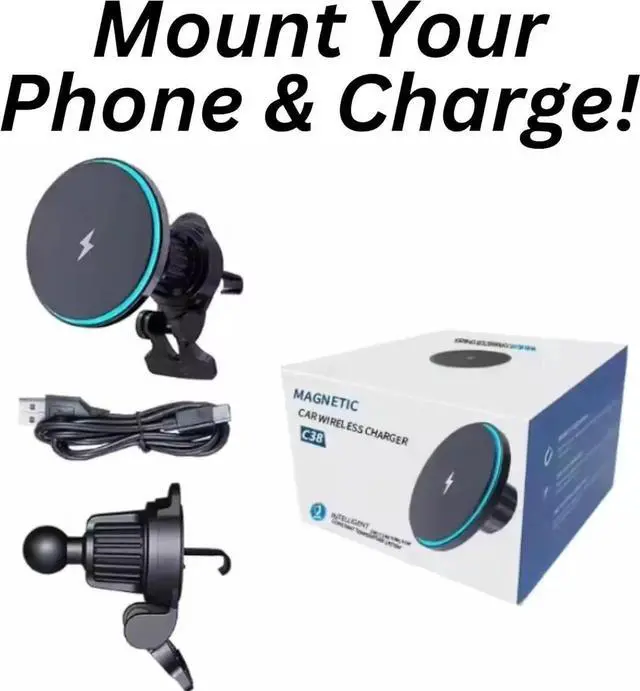Alt view image 2 of 7 - Wireless CarPlay Adapter With Magnetic Phone Charger Mount Bluetooth Auto-Connect - Compatible With CarPlay Vehicles, Upgrade to Hands-Free for iPhone or Android