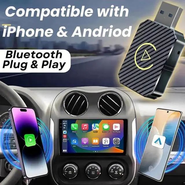 Alt view image 4 of 7 - Wireless CarPlay Adapter With Magnetic Phone Charger Mount Bluetooth Auto-Connect - Compatible With CarPlay Vehicles, Upgrade to Hands-Free for iPhone or Android