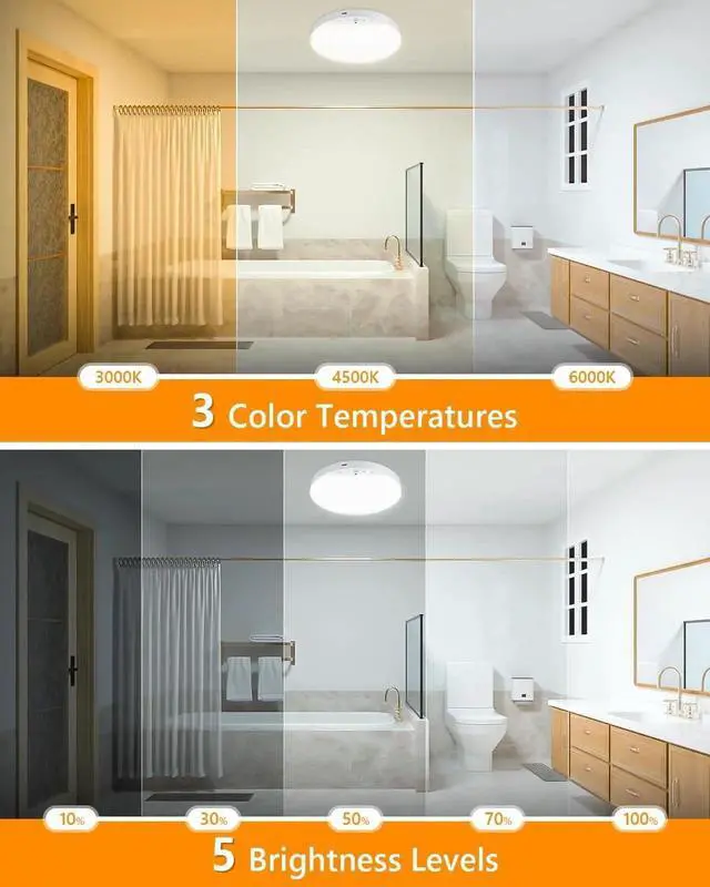 Alt view image 4 of 7 - Recharge 8W Motion Sensor Ceiling Light Indoor, Wireless Magnetic Stick-On, Remote Control for Color & Brightness, Battery Operated Light for Shower, Closet, Bathroom, Pantry, Hallway, 2-Pack