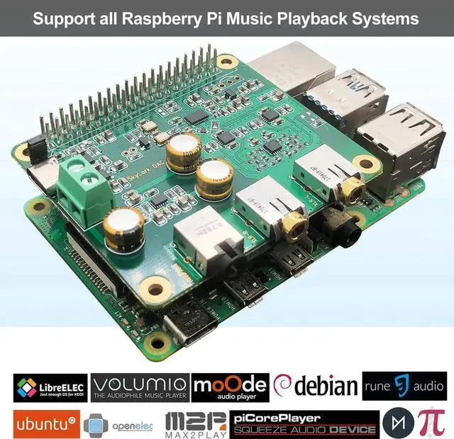Alt view image 3 of 7 - Hi DAC Pro Hat with ES9038Q2M Chip for Raspberry Pi 5/4/3B+/3B/Zero - High-Resolution 384KHz/32bit & DSD512 Audio Card, DAC Converter for Volumio, Moode, Headphone & Balanced Output