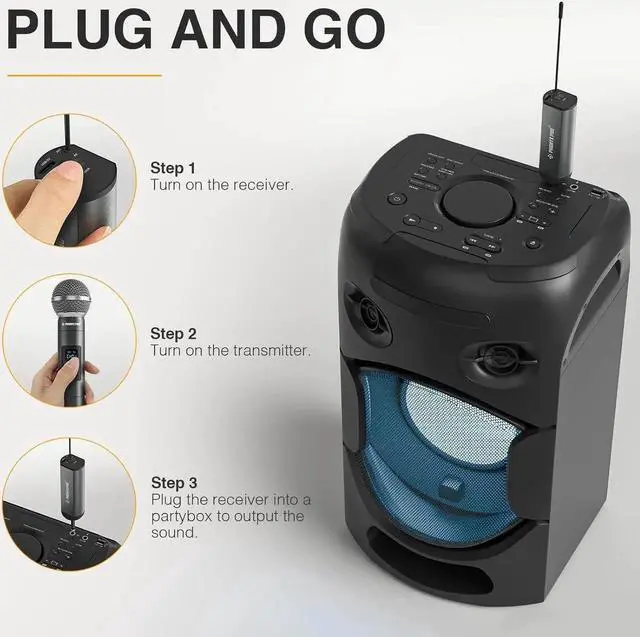 Alt view image 4 of 6 - Dual Digital Wireless Microphone System, w/2 Handheld Dynamic Microphones,15 UHF Frequency Groups, Mini Receiver, Metal Cordless Mic for Karaoke,Church,DJ,Singing (PDP-2-2H)