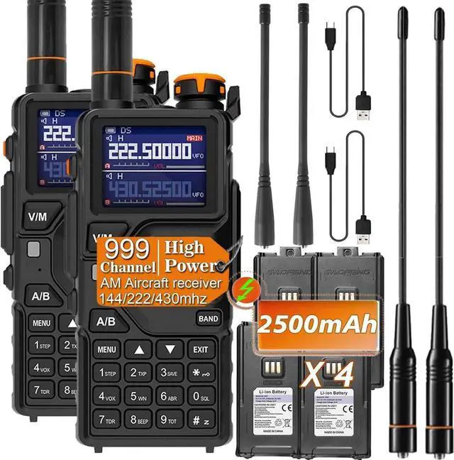 Main image of K5PLUS Tri Band Ham Radio Handheld,Walkie Talkies Long Range NOAA Weather Receiver High Power Two Way Radios with One Key Frequency Match,USB C Charger,999CH with Extra 2500mAh Battery 2 Pack
