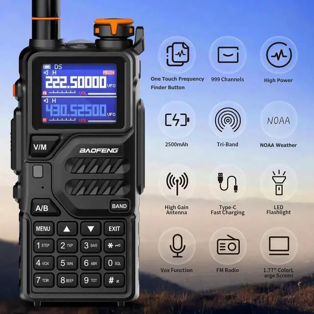 Alt view image 3 of 7 - K5PLUS Tri Band Ham Radio Handheld,Walkie Talkies Long Range NOAA Weather Receiver High Power Two Way Radios with One Key Frequency Match,USB C Charger,999CH with Extra 2500mAh Battery 2 Pack