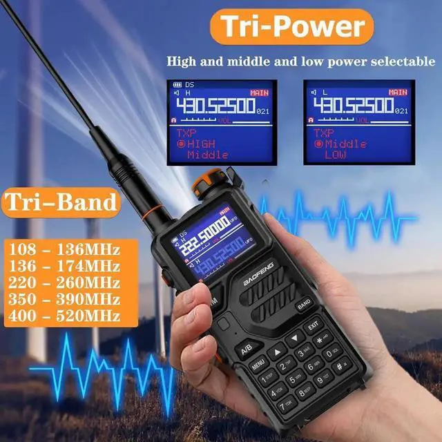 Alt view image 6 of 7 - K5PLUS Tri Band Ham Radio Handheld,Walkie Talkies Long Range NOAA Weather Receiver High Power Two Way Radios with One Key Frequency Match,USB C Charger,999CH with Extra 2500mAh Battery 2 Pack