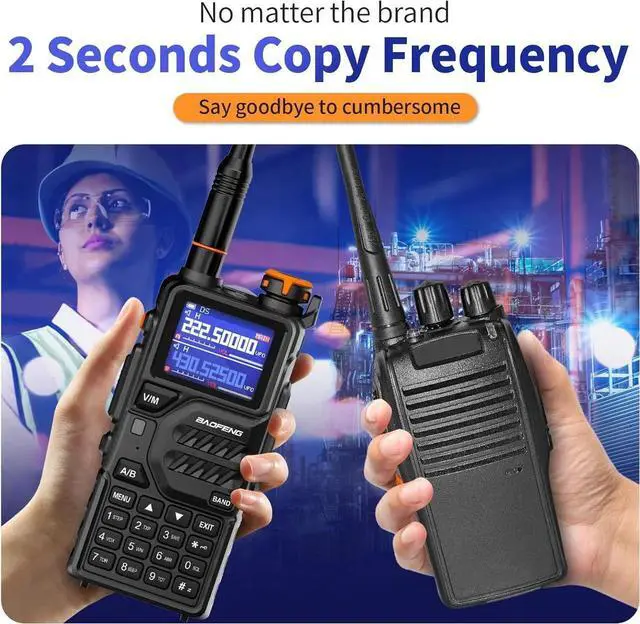 Alt view image 4 of 7 - K5PLUS Tri Band Ham Radio Handheld,Walkie Talkies Long Range NOAA Weather Receiver High Power Two Way Radios with One Key Frequency Match,USB C Charger,999CH with Extra 2500mAh Battery 2 Pack