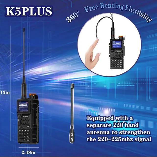 Alt view image 2 of 7 - K5PLUS Tri Band Ham Radio Handheld,Walkie Talkies Long Range NOAA Weather Receiver High Power Two Way Radios with One Key Frequency Match,USB C Charger,999CH with Extra 2500mAh Battery 2 Pack