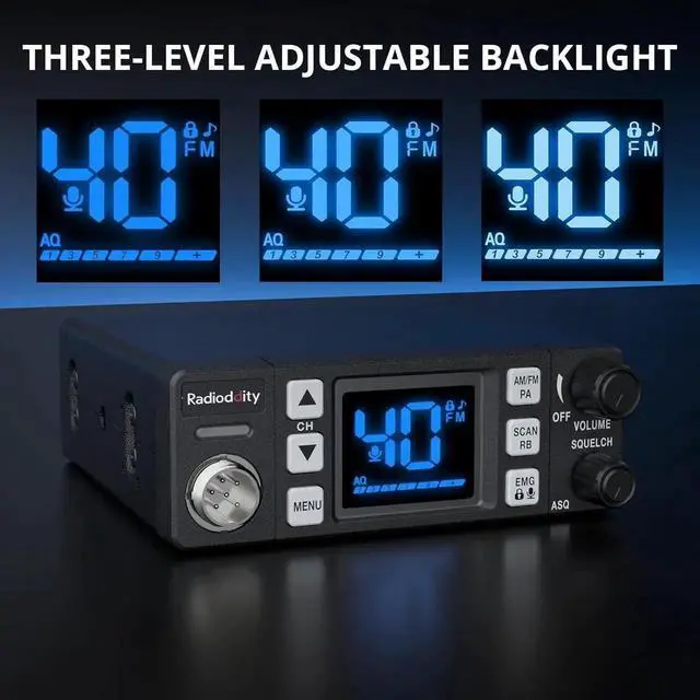 Alt view image 2 of 7 - CB-606 CB Radio, 40 Channel Mobile CB Radio with AM/FM/PA Modes, 2.2 LCD Screen, Instant Channel 9/19, VOX, Roger Beep, TOT, ASQ/SQ, for Off-Road Adventure