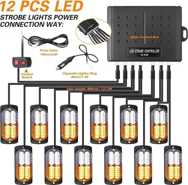Alt view image 4 of 6 - 12 Pcs Emergency Lights for Vehicles Truck Flush Mount LED Emergency Lights with Control Box Wiring Hazard Warning Amber Strobe Lamp for Vehicle Truck Car Roadside
