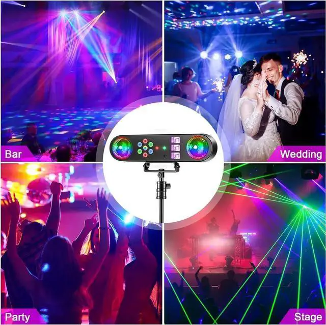 Alt view image 3 of 7 - DJ Lights with Stand,5 in 1 Dj Lights for Parties Disco Ball Stage Party Light Set with Sound Activated Control, UV,Strobe, Dyeing, Led Par Light and Pattern Lighting for Bar Wedding Christmas-1PC