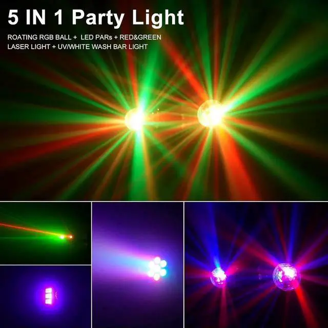 Alt view image 6 of 7 - DJ Lights with Stand,5 in 1 Dj Lights for Parties Disco Ball Stage Party Light Set with Sound Activated Control, UV,Strobe, Dyeing, Led Par Light and Pattern Lighting for Bar Wedding Christmas-1PC