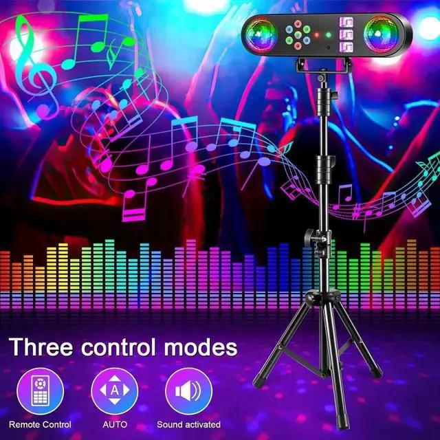 Alt view image 7 of 7 - DJ Lights with Stand,5 in 1 Dj Lights for Parties Disco Ball Stage Party Light Set with Sound Activated Control, UV,Strobe, Dyeing, Led Par Light and Pattern Lighting for Bar Wedding Christmas-1PC