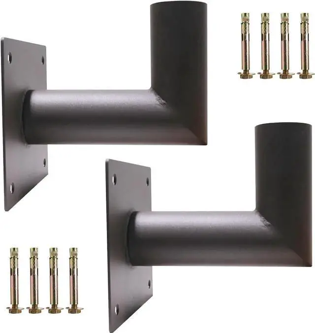 Main image of 90 Degree Wall Mount Bracket with 2-3/8in OD Tenon, Tenon Adapter L Shape Wall Mounted Adapter for LED Street Lights Parking Lot Lights Post Top Light, Heavy Duty Steel, Dark Bronze, 2 Pack
