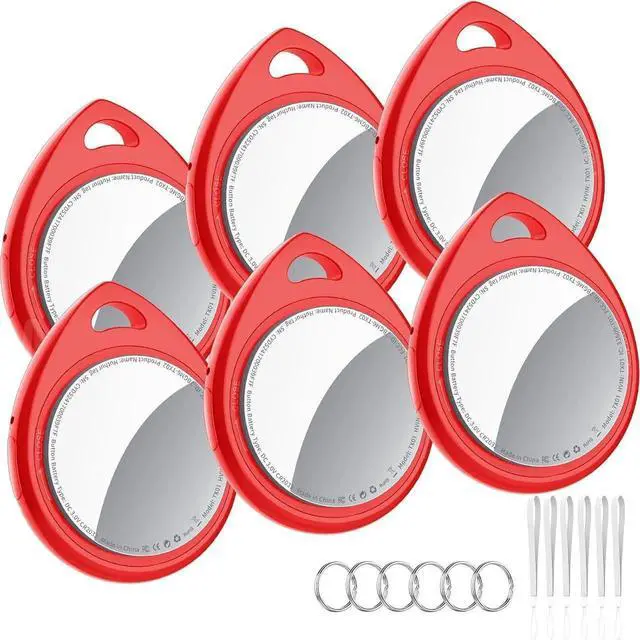 Main image of Air Tracker Tags 6 Pack Red, 5.3 Bluetooth Tracker Work with nd My (iOS Only), 100dB Sound, Smart Tag with Keychain/Lanyard, Item nder for Luggage/Key/Suitcase, Replaceable Battery