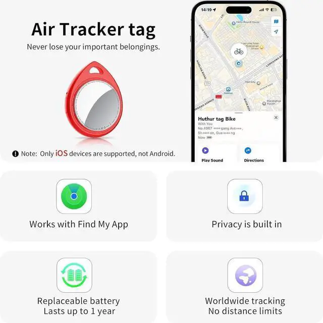 Alt view image 3 of 7 - Air Tracker Tags 6 Pack Red, 5.3 Bluetooth Tracker Work with nd My (iOS Only), 100dB Sound, Smart Tag with Keychain/Lanyard, Item nder for Luggage/Key/Suitcase, Replaceable Battery