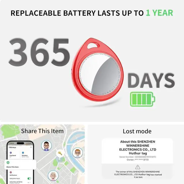 Alt view image 6 of 7 - Air Tracker Tags 6 Pack Red, 5.3 Bluetooth Tracker Work with nd My (iOS Only), 100dB Sound, Smart Tag with Keychain/Lanyard, Item nder for Luggage/Key/Suitcase, Replaceable Battery