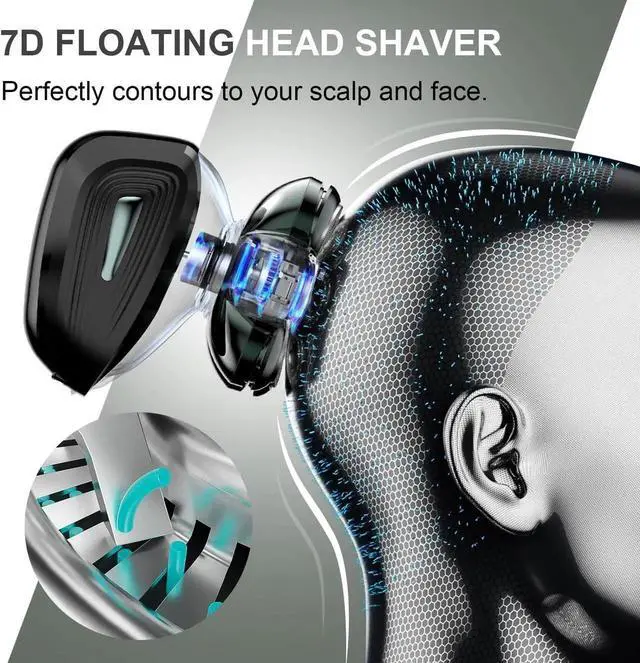 Alt view image 4 of 7 - Head Shavers for Bald Men: Upgraded Detachable Head Shaver - IPX7 Waterproof Wet or Dry Electric Razor for Men - 7D LED Display Rechargeable Shaving Grooming Kit with Type-C Charge