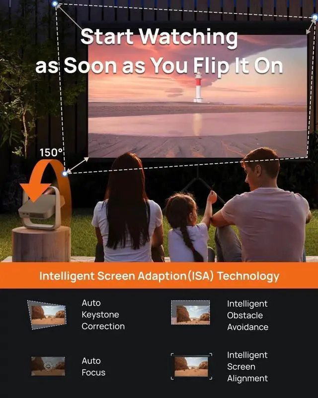 Alt view image 7 of 7 - Elfin Flip Portable Projector, 1080P Resolution Outdoor Projector, Licensed Netflix, Build-in Adjustable Stand, Lightweight and Compact Design, 400 ISO Lumens, Screen Adaption