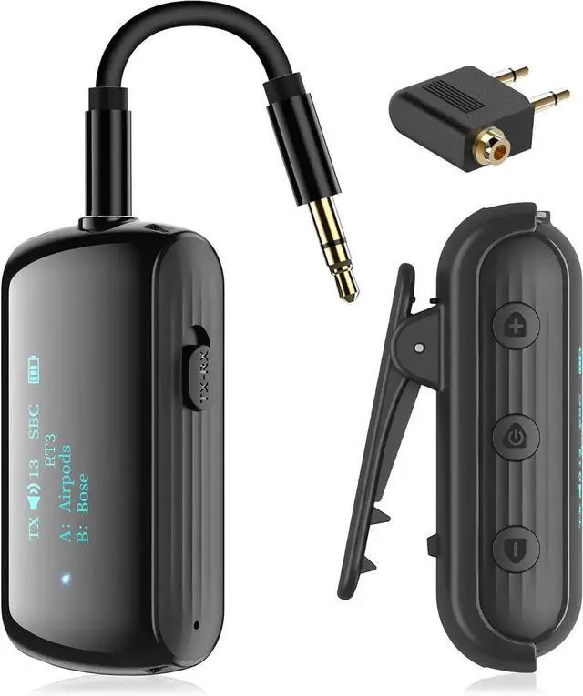 Main image of Bluetooth Transmitter Receiver for 2 AirPods/Headphones, Flight 5.2 Adapter Airplane, TV, and Gym with a 3.5mm Audio Jack, Wireless BT Mic Car/Home Stereo