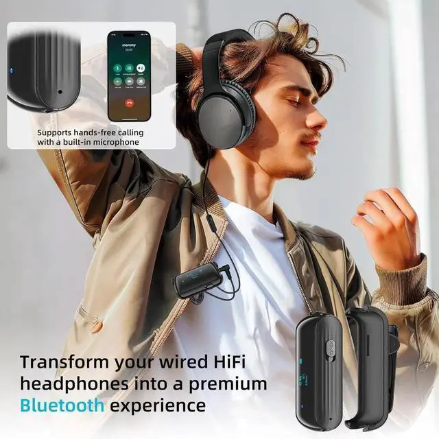Alt view image 2 of 6 - Bluetooth Transmitter Receiver for 2 AirPods/Headphones, Flight 5.2 Adapter Airplane, TV, and Gym with a 3.5mm Audio Jack, Wireless BT Mic Car/Home Stereo
