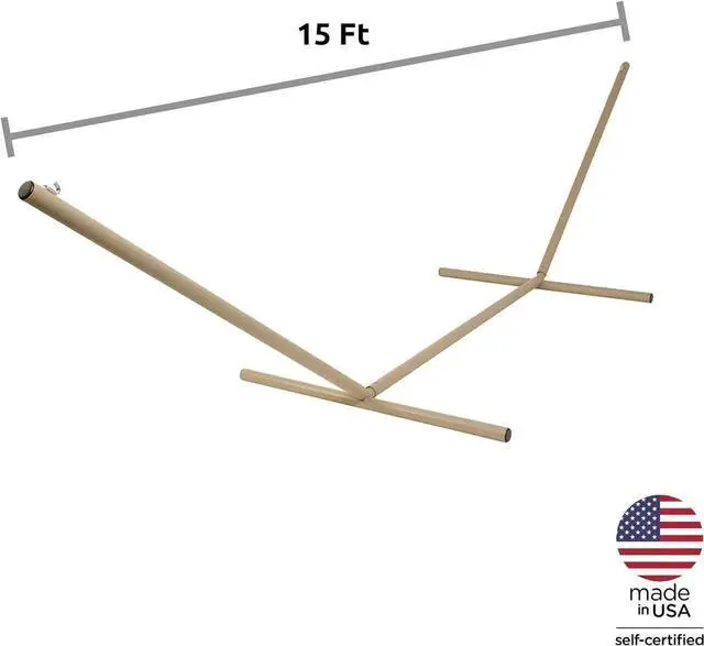 Alt view image 3 of 3 - 15 ft. Tri-Beam Steel Hammock Stand with Right Connection Design and Cape Shield Powder Coating, 600 LB Weight Capacity, Handcrafted in The USA - Taupe