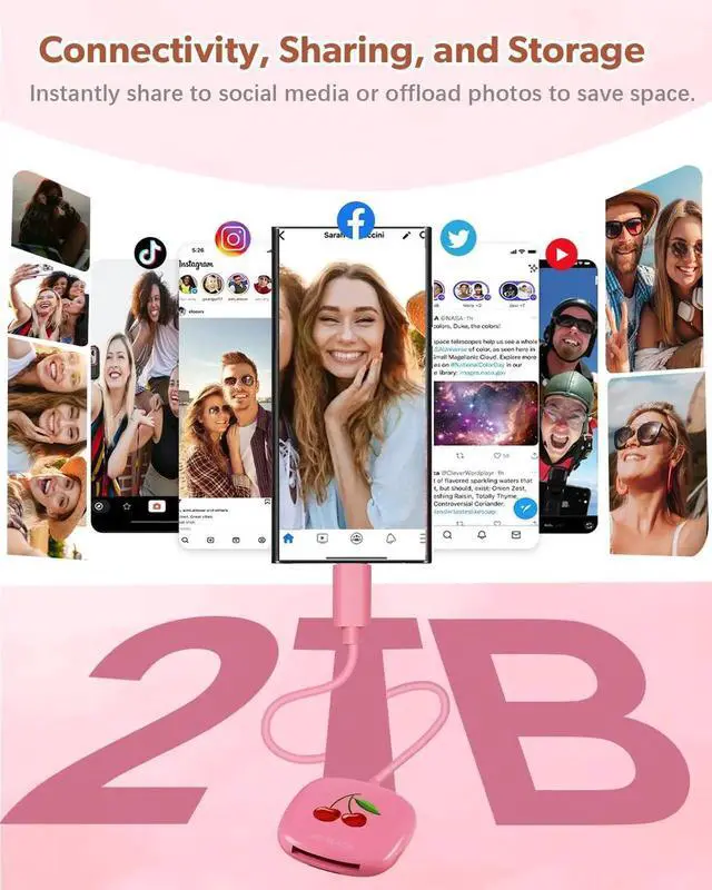 Alt view image 2 of 5 - JoyReken 4-Port USB 3.0 Hub, Hot Pink + USB C SD Card Reader, Pink, for iPhone 15, iPad Pro, MacBook, Galaxy S20-S24