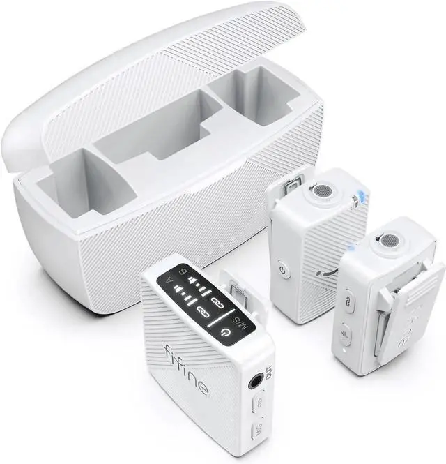 Main image of Wireless Lavalier Microphone System, Lapel Dual Microphones Clip-on for Video Recording, Vlog, Interview, Podcast Mic Kit Compatible for iPhone, Camera, Smartphone, 30H Battery Life-M9 White