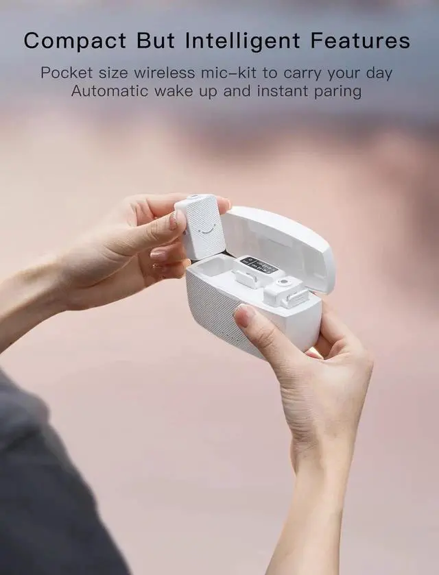 Alt view image 4 of 7 - Wireless Lavalier Microphone System, Lapel Dual Microphones Clip-on for Video Recording, Vlog, Interview, Podcast Mic Kit Compatible for iPhone, Camera, Smartphone, 30H Battery Life-M9 White