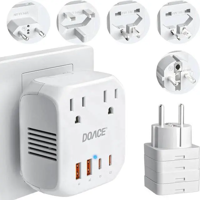 Main image of Voltage Converter US to Europe, 2000W Power Converter European Travel Converter for Hair Dryer, 220V to 110V Converter, Power Converter Adapter Combo with 4 USB Ports, White