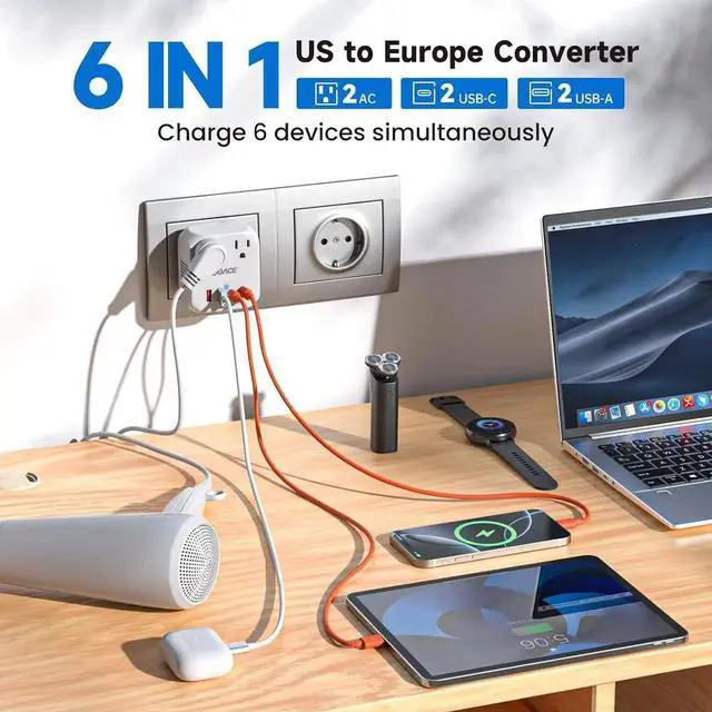 Alt view image 6 of 7 - Voltage Converter US to Europe, 2000W Power Converter European Travel Converter for Hair Dryer, 220V to 110V Converter, Power Converter Adapter Combo with 4 USB Ports, White