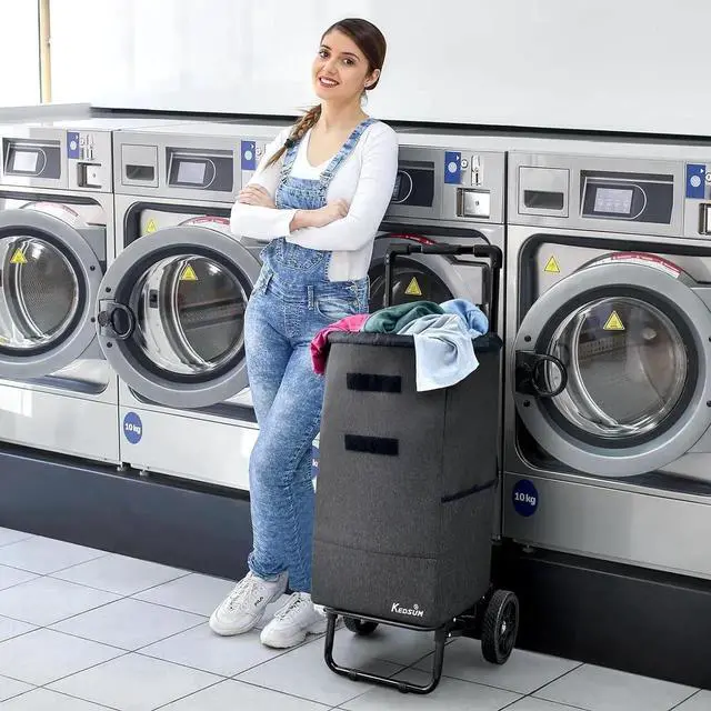 Alt view image 3 of 7 - 2 in 1 Shopping Cart for Groceries, 330 lbs Grocery Cart on Wheels, Foldable Utility Carts with Wheels, Hand Truck with Waterproof Tote Bag for Shopping, School, Laundry, Craft Show, Black