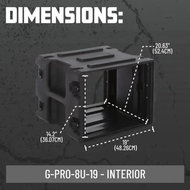 Alt view image 2 of 6 - Cases Pro Series Rotationally Molded 8U Rack Case with Standard 19" Depth; Made in USA (G-PRO-8U-19)