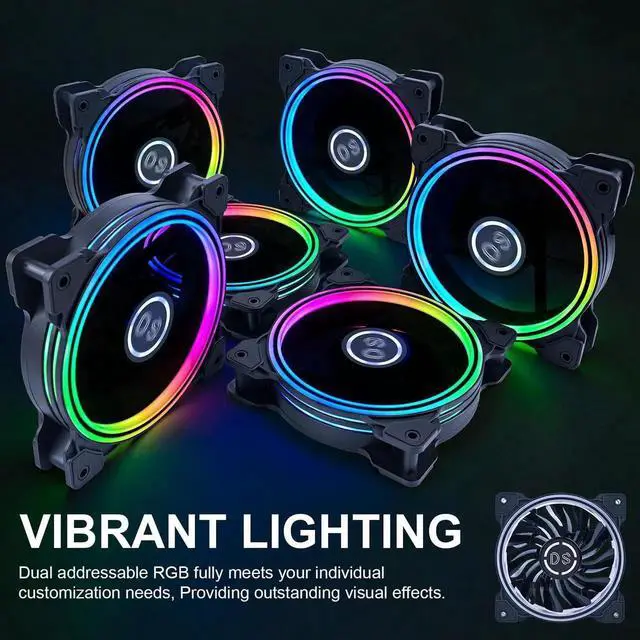 Alt view image 3 of 5 - DS 120MM LED Addressable RGB Case Fan with Controller for Computer Cases, Side Lighting for PC CASE, CPU Coolers, Radiators System (3pack RGB Fans, 2pack LED Strips, 1th Gen DS HUB Box, G Series)