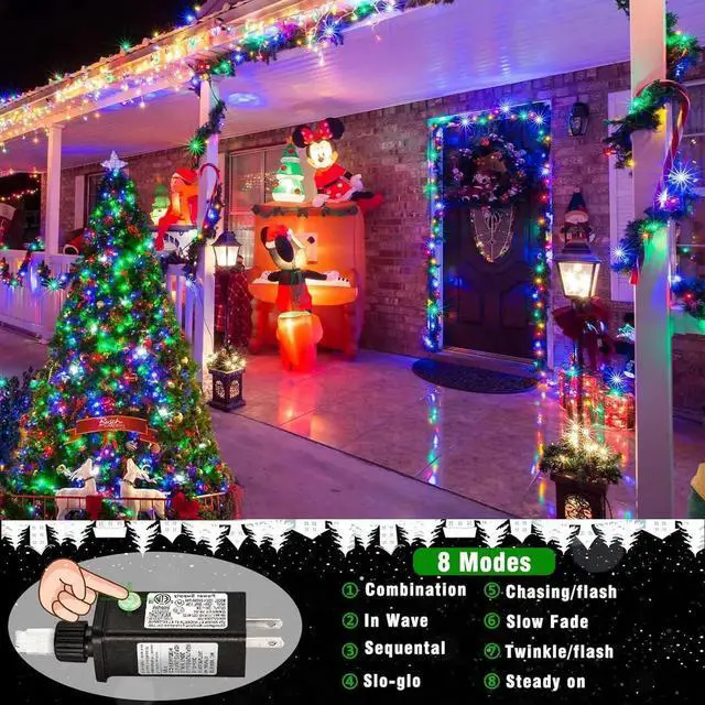 Alt view image 6 of 6 - 800 LED String Lights Indoor Outdoor, 262FT Chrias String Lights for Outside 8 Modes Clear Wire, Plug in Twinkle Fairy Lights for Bedroom Party Garden Chrias Tree Decorations, Multicolor