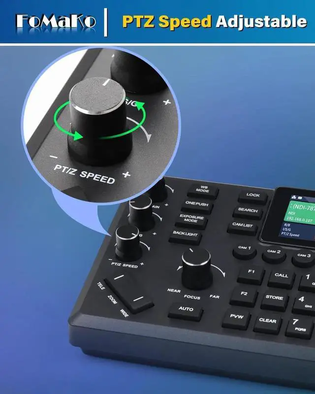 Alt view image 3 of 7 - KC608 Pro NDI PTZ Camera Controller (Black) PoE Powered, Built-in LCD Preview, 4D Precision Joystick, NDI Technology, Ergonomic Wrist Rest Design, for Church Live Streaming & Education.