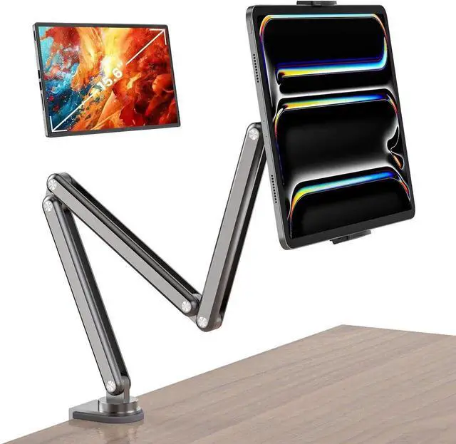 Main image of Tablet Stand for Desk, Aluminum Alloy Foldable Arm Mount Holder Compatible with iPad 10/9th, Pro Air 13/11inch (2024), Mini, Samsung Galaxy Tab & More 7-15.6'' Portable Monitor Gray -